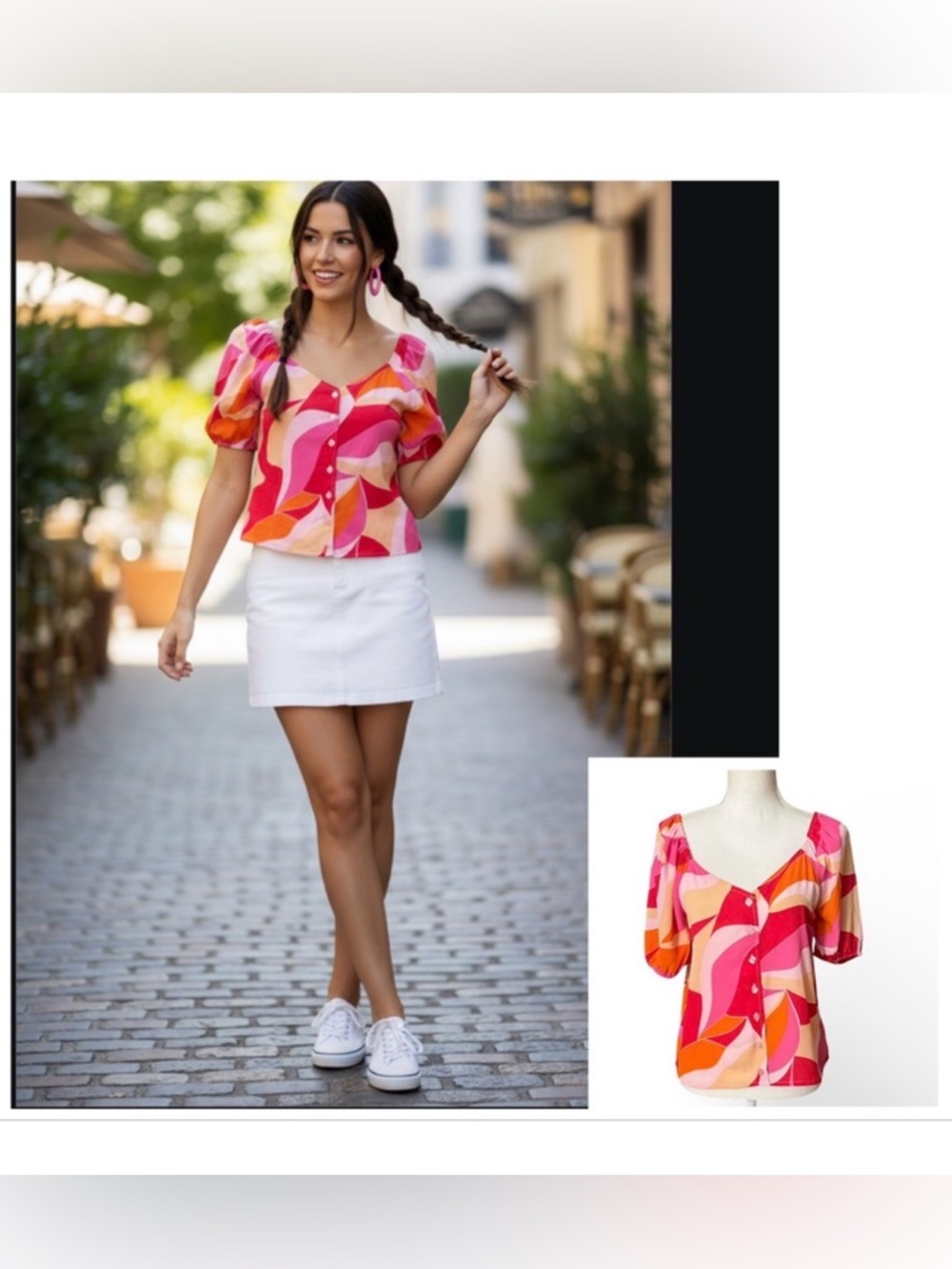 Sanctuary bubble short sleeve multicolor top abstract design Y2K vibes